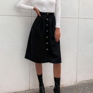 SHEIN Black High Waisted Buttoned Skirt
